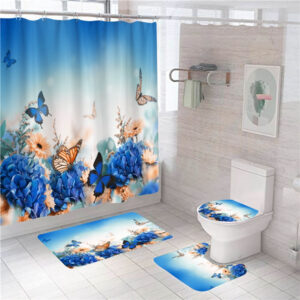 Black White Spiral Waterproof Polyester Giddiness Shower Curtain Bath Mat 5871 
